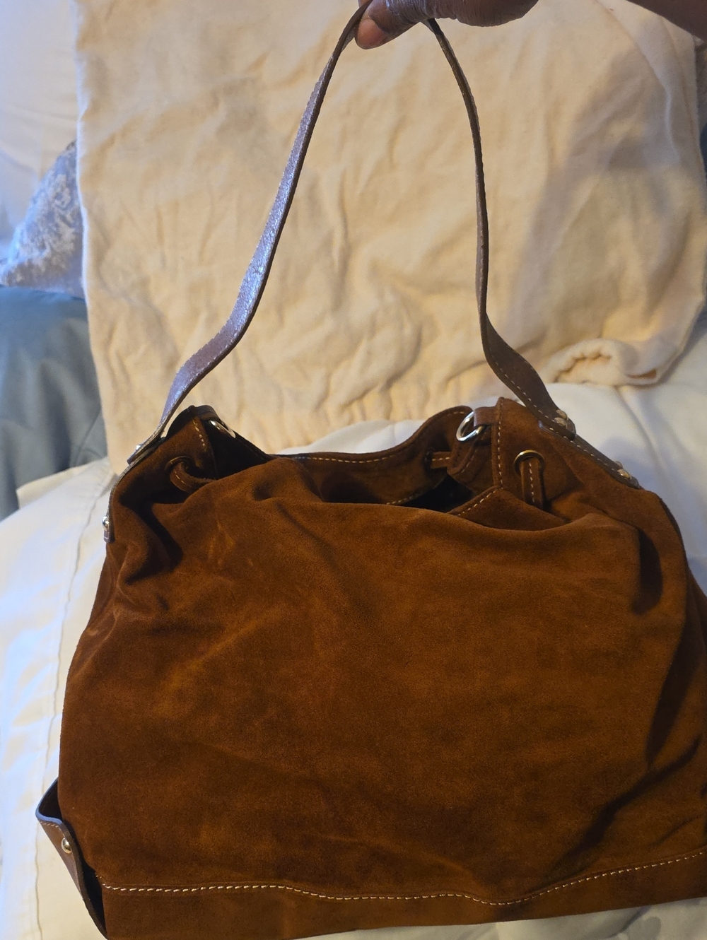 Rossella D Brown Leather And Suede Shoulder Hobo Bag